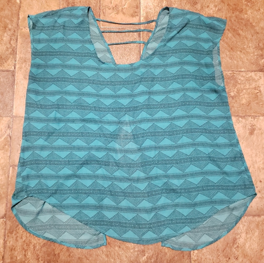 Torrid Geometric Teal Chiffon Tee